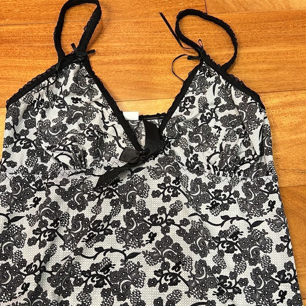 Unbranded Floral Lace Nightgown Set Womens Black White Bow Accent Small - Picture 5 of 6